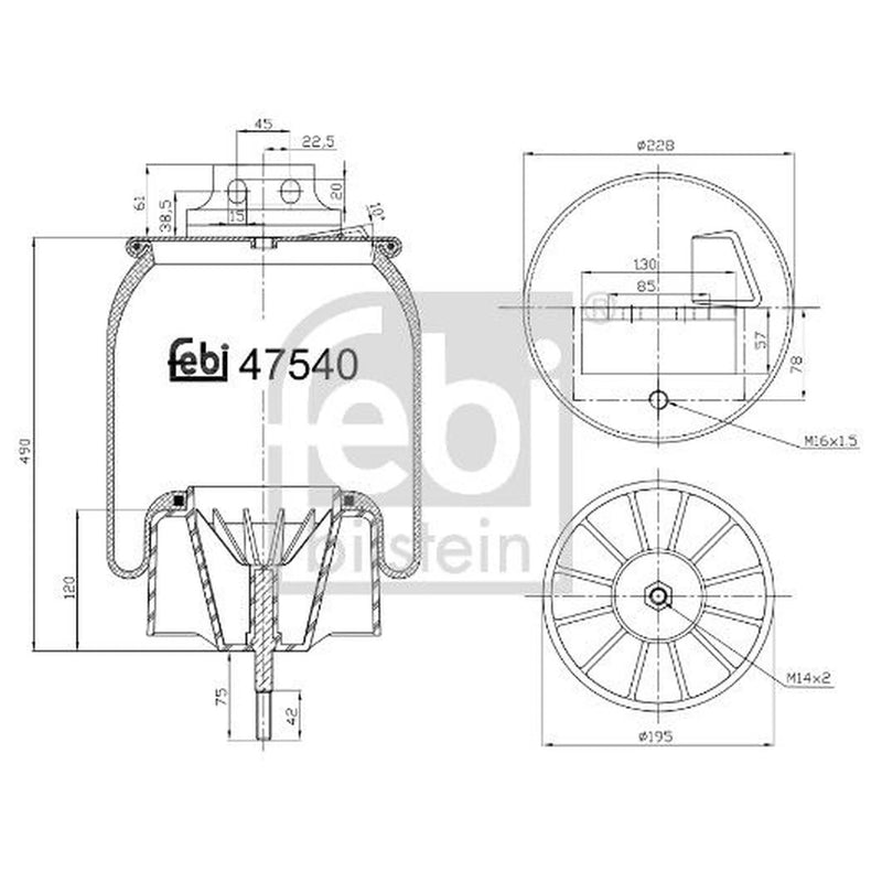 Febi Air Suspension Bellow 230mm Front Right 47540