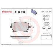 Brembo 4 x Rear Brake Pad Set P85083