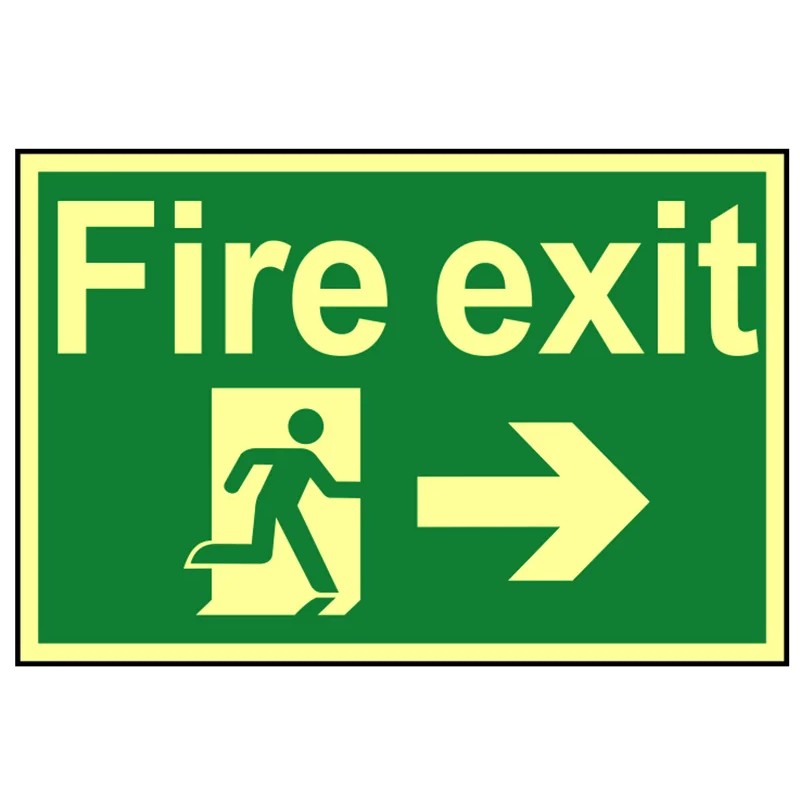 Scan Fire Exit Running Man Arrow Right - Photoluminescent 300 x 200mm - 1581