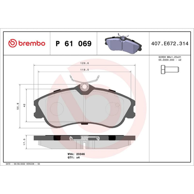Brembo 4 x Front Brake Pad Set P61069