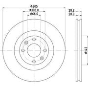 Mintex 2 x Internally Vented Front Brake Discs MDC1288