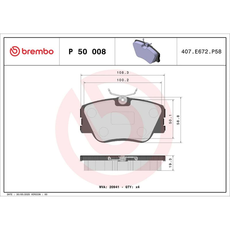 Brembo 4 x Front Brake Pad Set P50008
