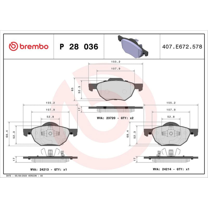 Brembo 4 x Front Brake Pad Set P28036