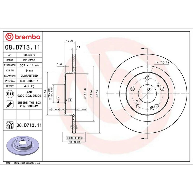 Brembo 2 x Solid Rear Brake Discs 08.D713.11