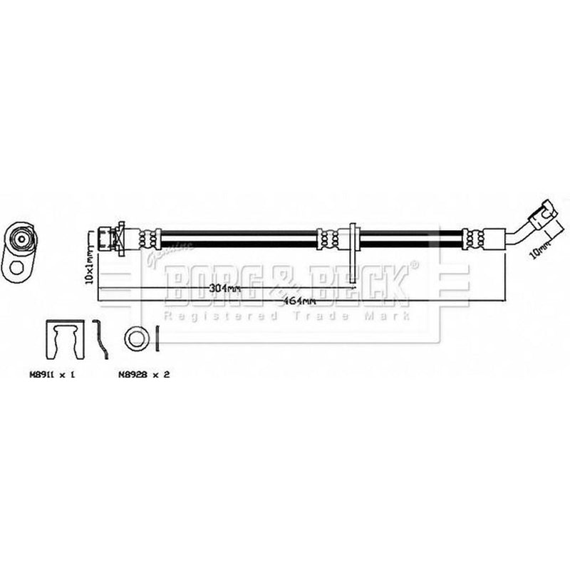 Borg & Beck Brake Hydraulic Hose Line Rear Right BBH8512