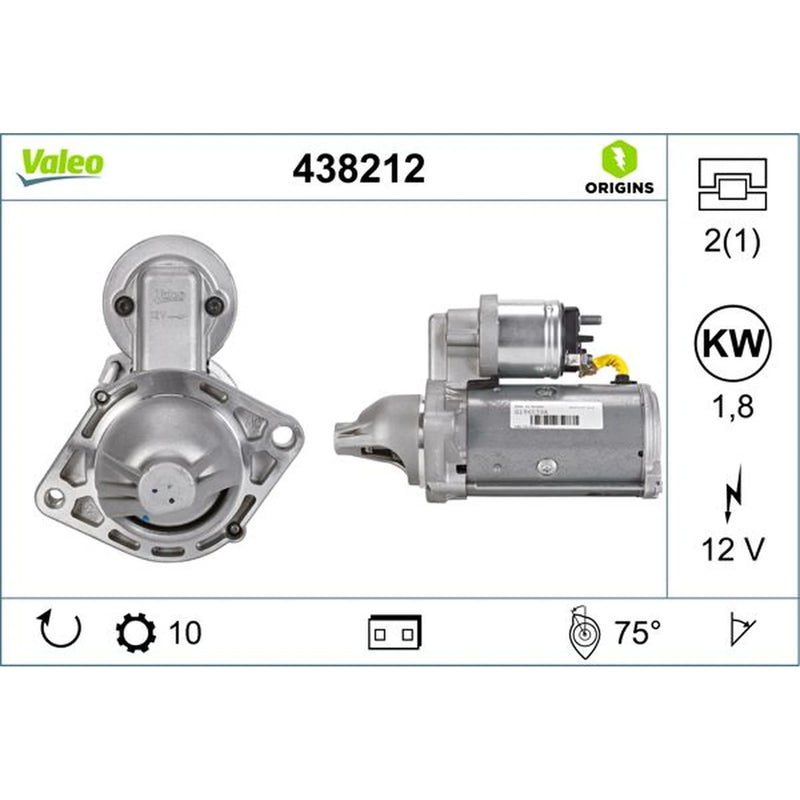 Valeo Starter Motor 12V 1.8kW 10 Teeth 438212