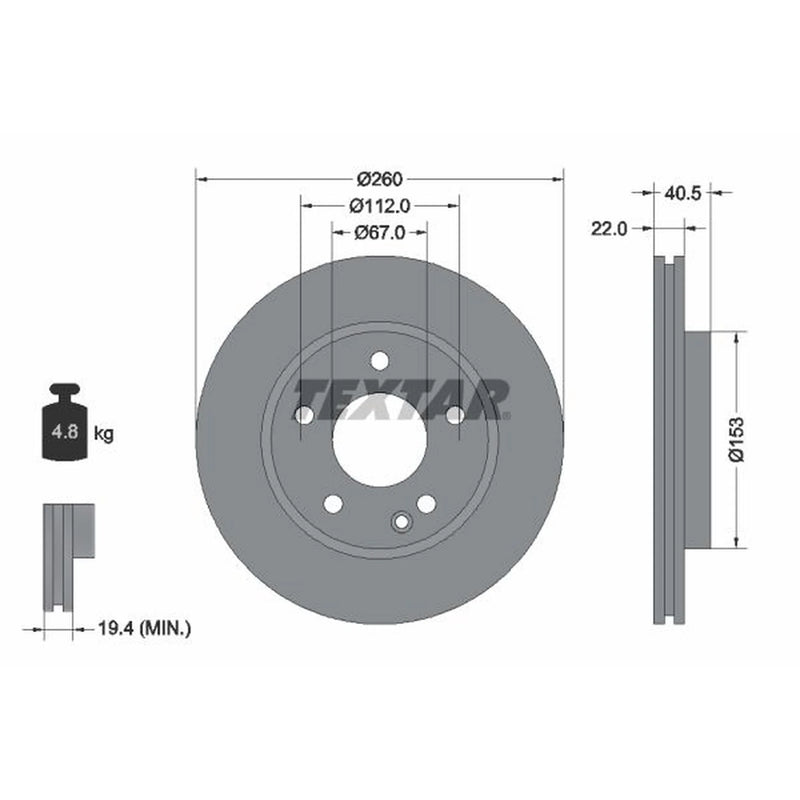 Textar 2 x Internally Vented Front Brake Discs 92091303