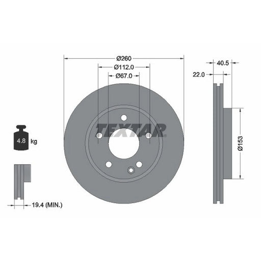 Textar 2 x Internally Vented Front Brake Discs 92091303