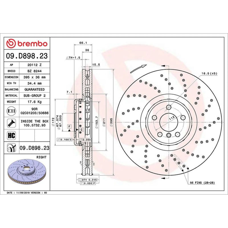 Brembo 2 x Aluminium Front Brake Disc Hub Brake Discs 09.D897.23