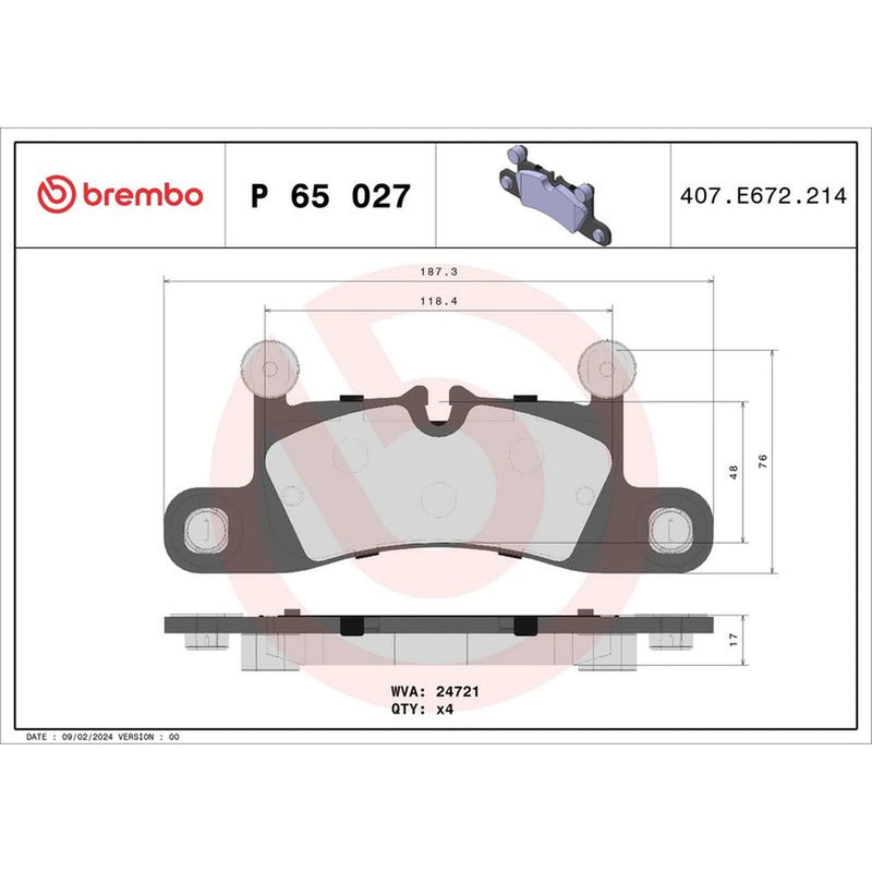 Brembo 4 x Rear Brake Pad Set P65027