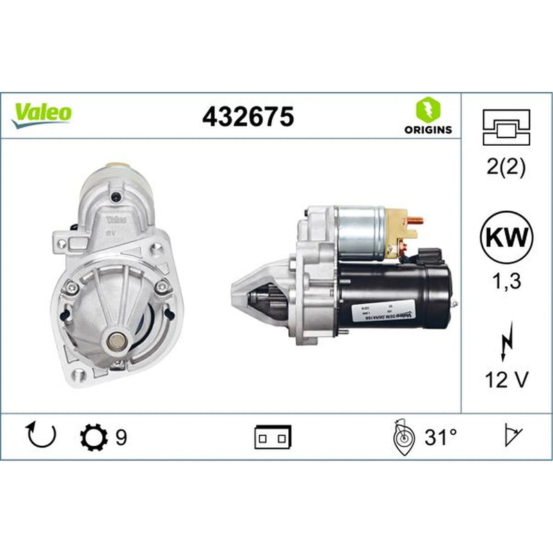 Valeo Starter Motor 12V 1.3kW 9 Teeth 432675