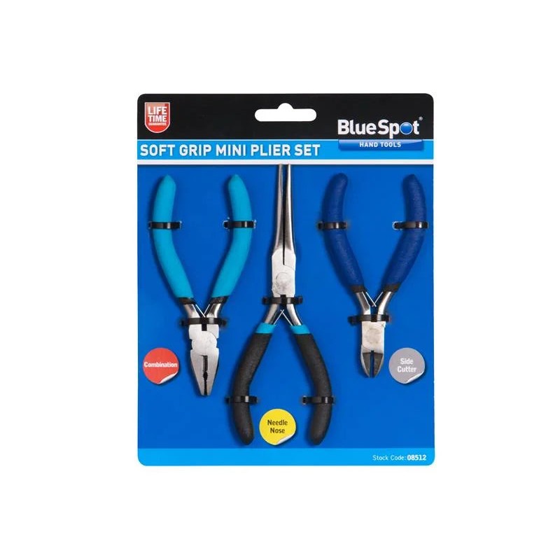 BlueSpot Tools Soft Grip Mini Plier Set, 3 Piece - 8512