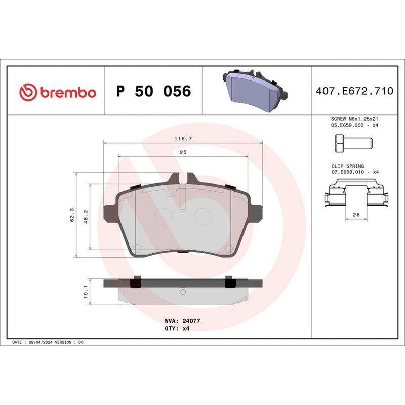 Brembo 4 x Front Brake Pad Set P50056