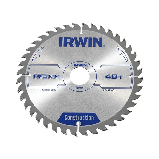 IRWIN® Construction Circular Saw Blade 190 x 30mm x 40T ATB - 1897200