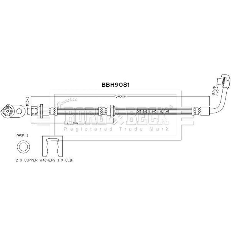 Borg & Beck Brake Hydraulic Hose Line Rear Left BBH9081
