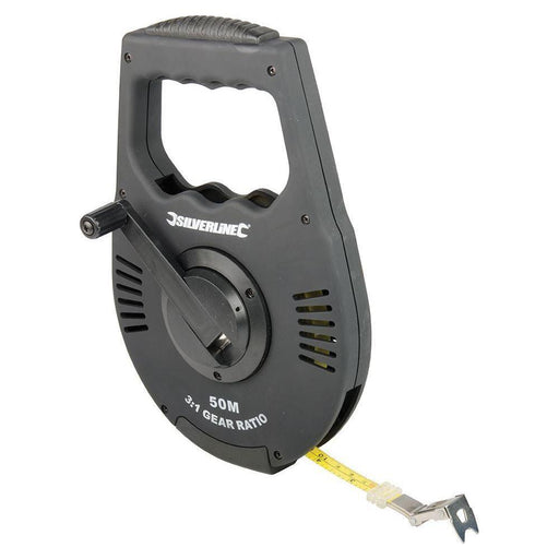 Silverline Geared Surveyors Tape 50m / 165ft x 12mm Silverline  - Town Parts