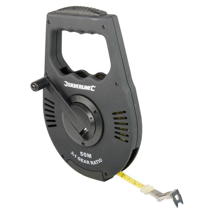 Silverline Geared Surveyors Tape 50m / 165ft x 12mm Silverline  - Town Parts