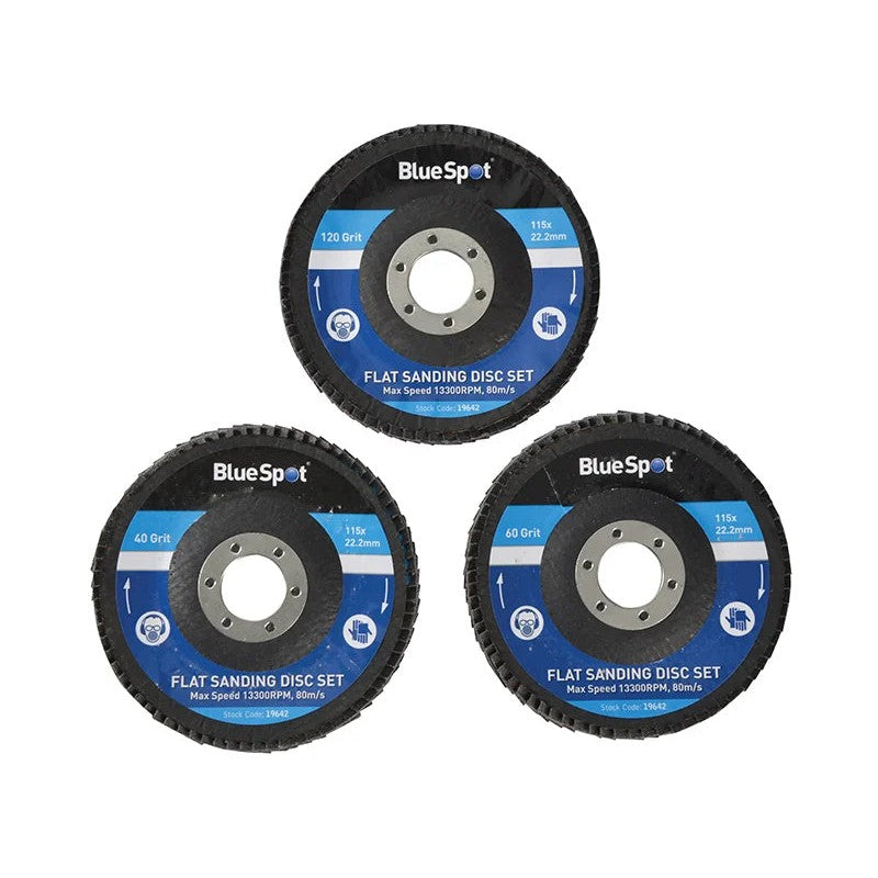 BlueSpot Tools Sanding Flap Disc Set 3 Piece 115mm (4.1/2in) - 19642