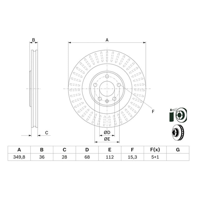 Bosch 2 x Vented Brake Discs 0 986 479 E41
