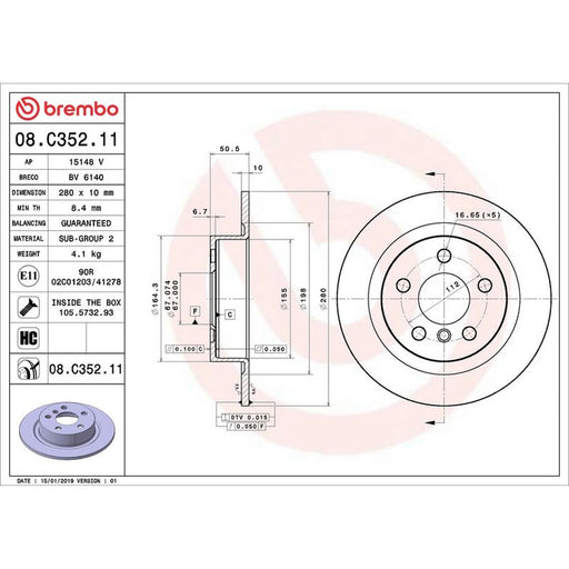 Brembo 2 x Solid Rear Brake Discs 08.C352.11