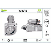 Valeo Starter Motor 12V 1.5kW 10 Teeth 438213