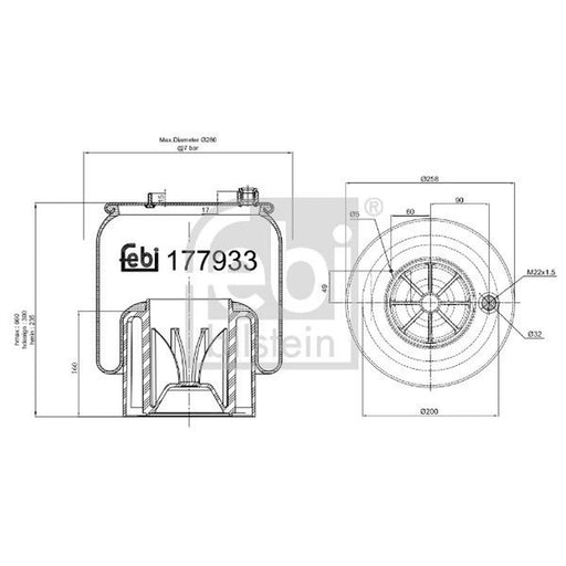 Febi Air Suspension Bellow 258mm Rear 177933