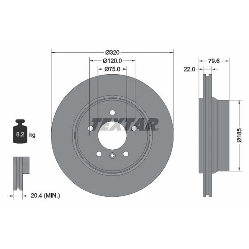 Textar 2 x Externally Vented Rear Brake Discs 92141603