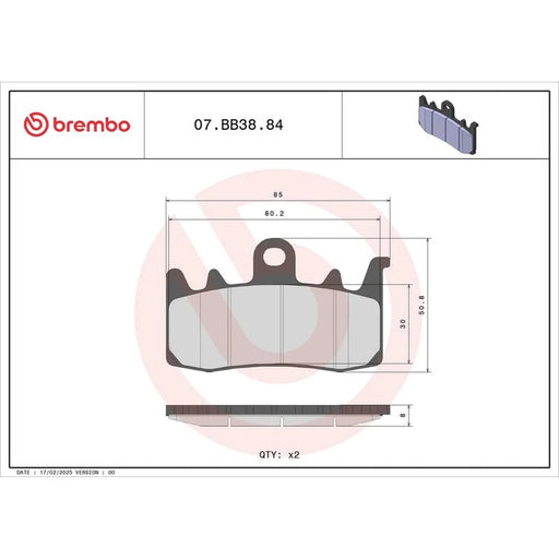 Brembo 2 x Front Brake Pad Set 07BB3884