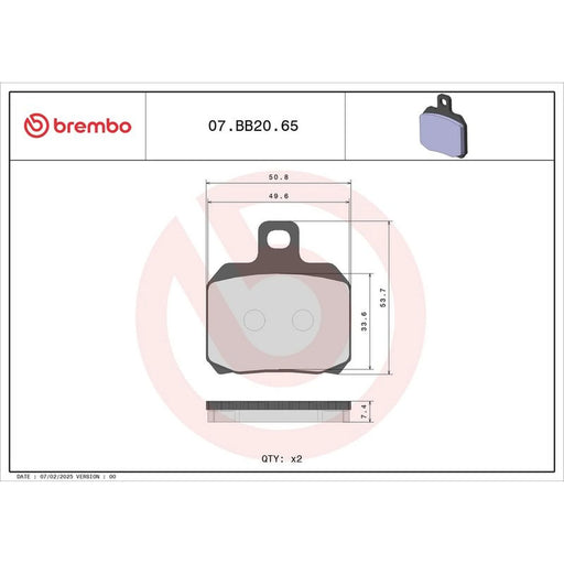 Brembo 2 x Rear Brake Pad Set 07BB2065