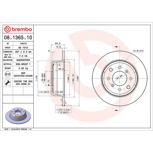 Brembo 2 x Solid Rear Brake Discs 08.1365.10