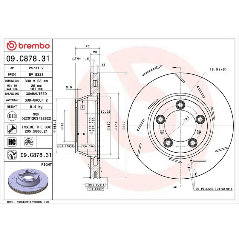 Brembo 2 x Rear Brake Discs 09.C878.21