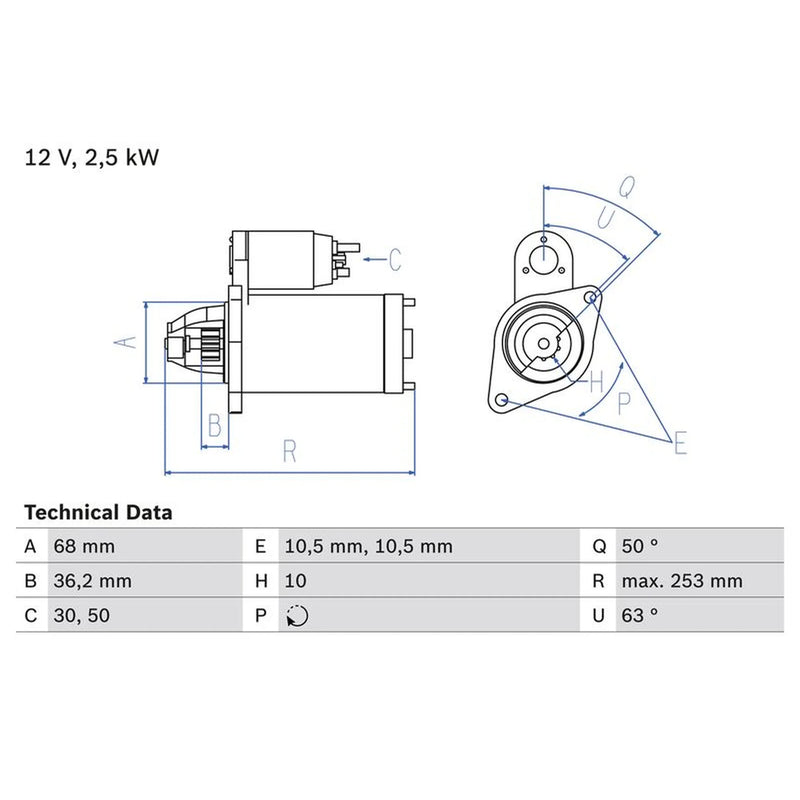 Bosch Starter Motor 12V 2.5kW 10 Teeth 0 986 025 120