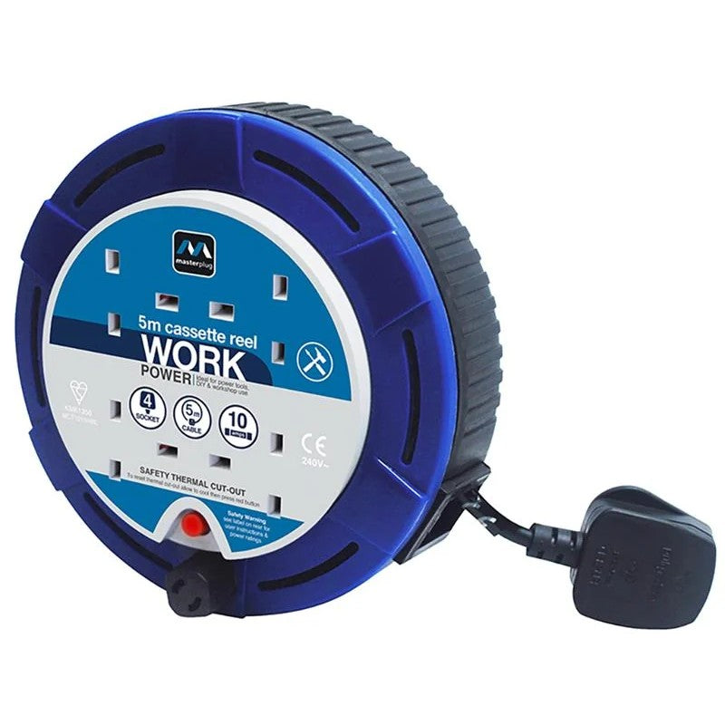 Masterplug Cassette Reel 4 Gang 10A 5m Blue SCT0510/4BL-MP - SCT0510/4BL-MP