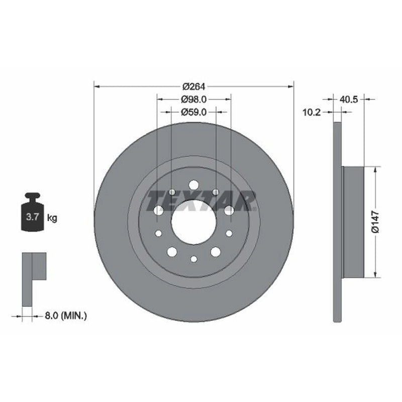 Textar 2 x Solid Rear Brake Discs 92271703