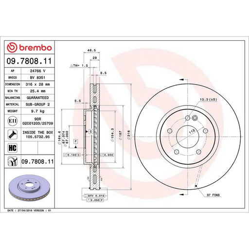 Brembo 2 x Front Brake Discs 09.7808.11