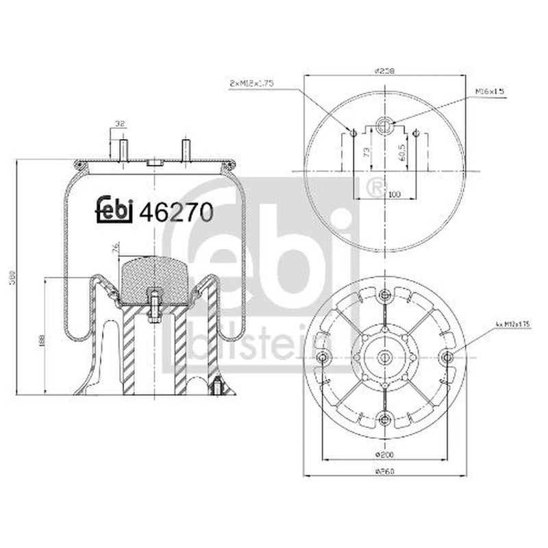 Febi Air Suspension Bellow 260mm Rear 46270