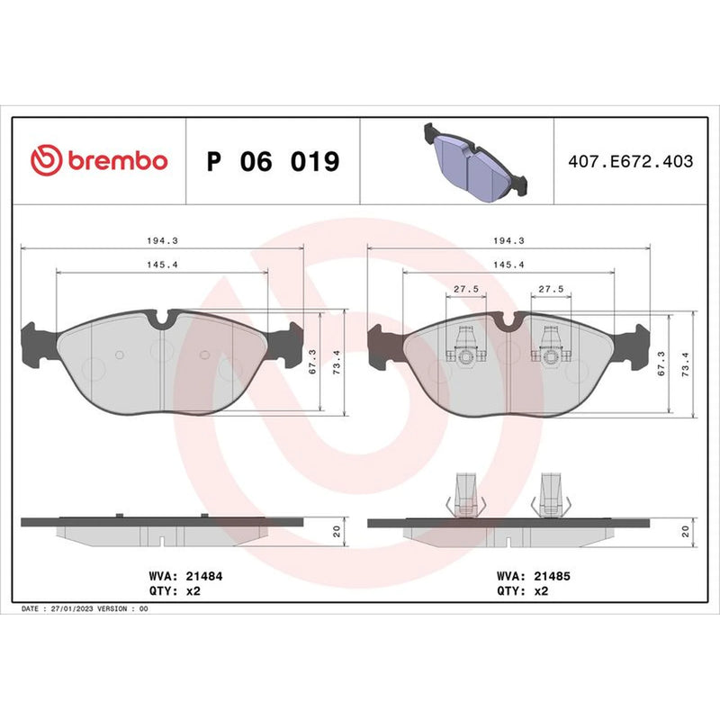 Brembo 4 x Front Brake Pad Set P06019