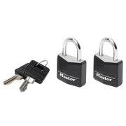 Master Lock Aluminium Black Vinyl Cover 20mm Padlock 3-Pin - Keyed Alike x 2