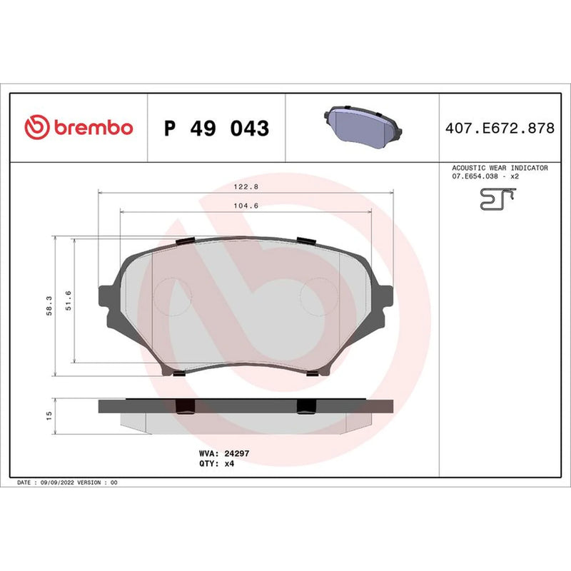 Brembo 4 x Front Brake Pad Set P49043