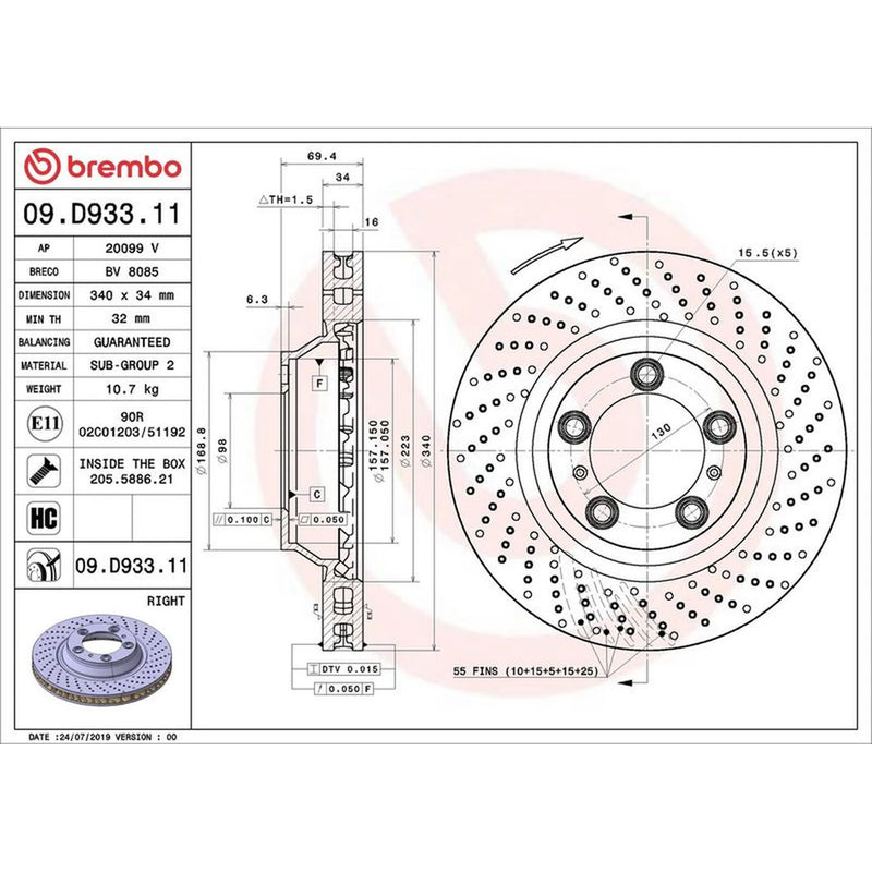 Brembo 2 x Perforated/Vented Front Brake Discs 09.D932.11