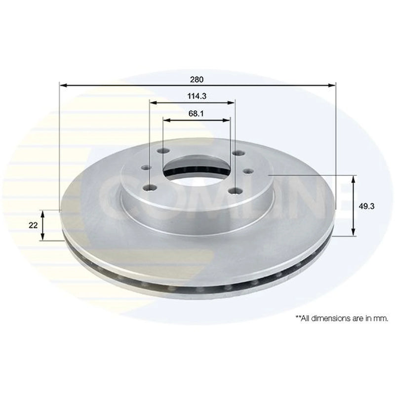 Comline 2 x Internally Vented Front Brake Discs ADC0252V