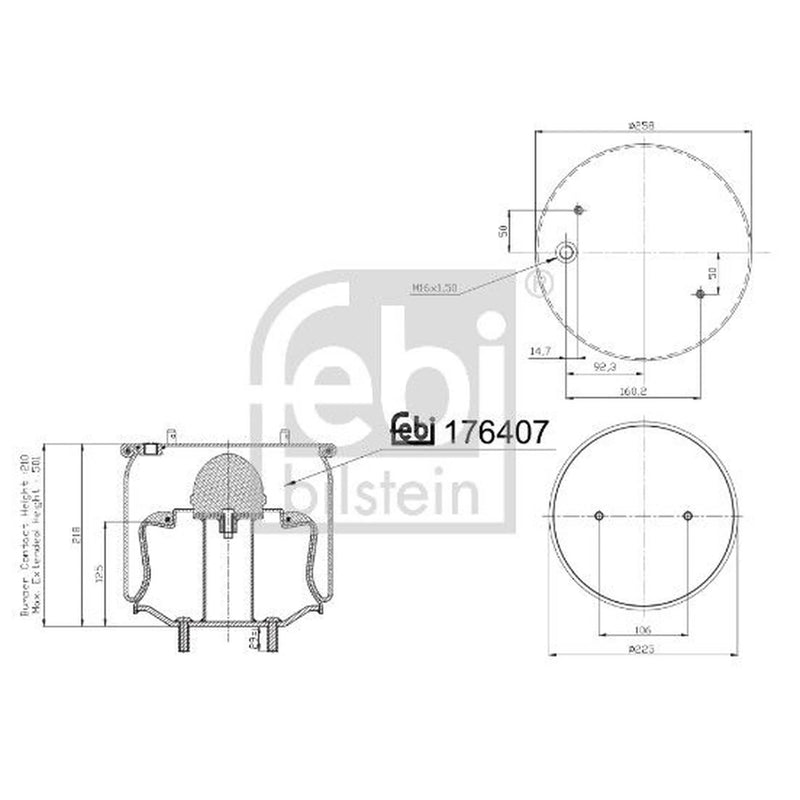 Febi Air Suspension Bellow 258mm Front 176407