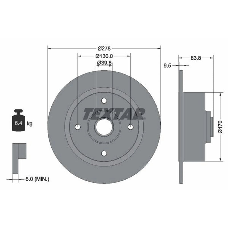 Textar 2 x Solid Front Brake Discs 92010300
