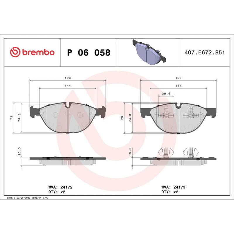 Brembo 4 x Front Brake Pad Set P06058