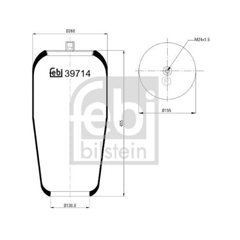 Febi Air Suspension Bellow 130mm Front Right 39714