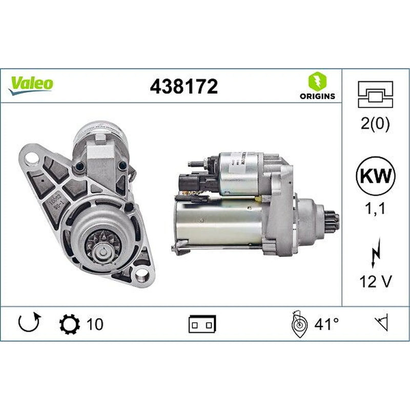 Valeo Starter Motor 12V 1.1kW 10 Teeth 438172