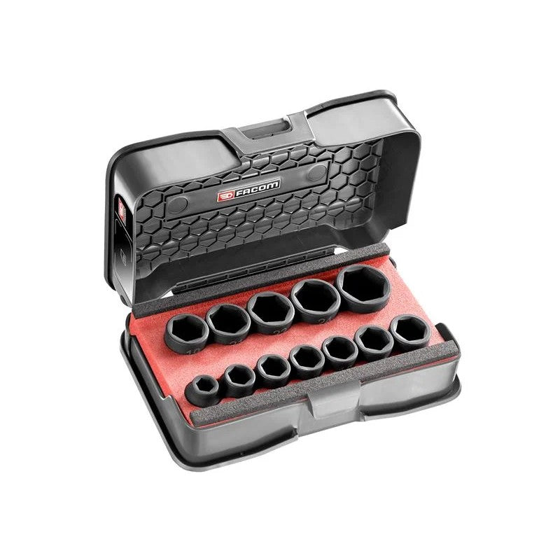 Facom 6-Point Stubby Impact Socket Set 1/2in SQDR, 12 Piece - NSS.J12PB