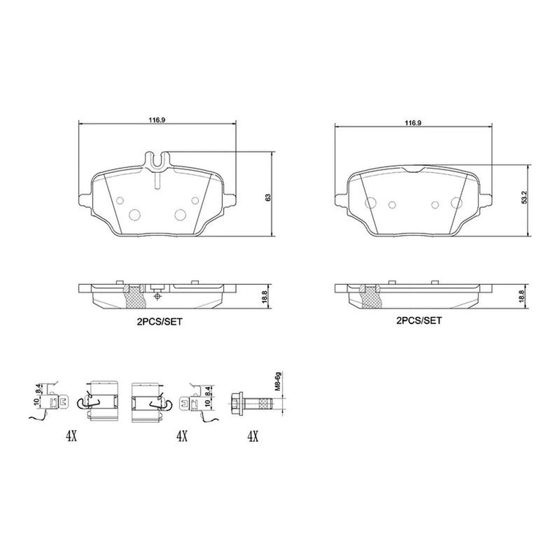 Brembo 4 x Rear Brake Pad Set P50162