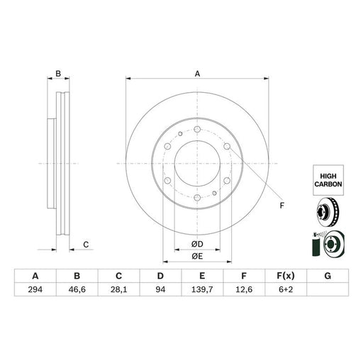 Bosch 2 x Vented Front Brake Discs 0 986 479 E93