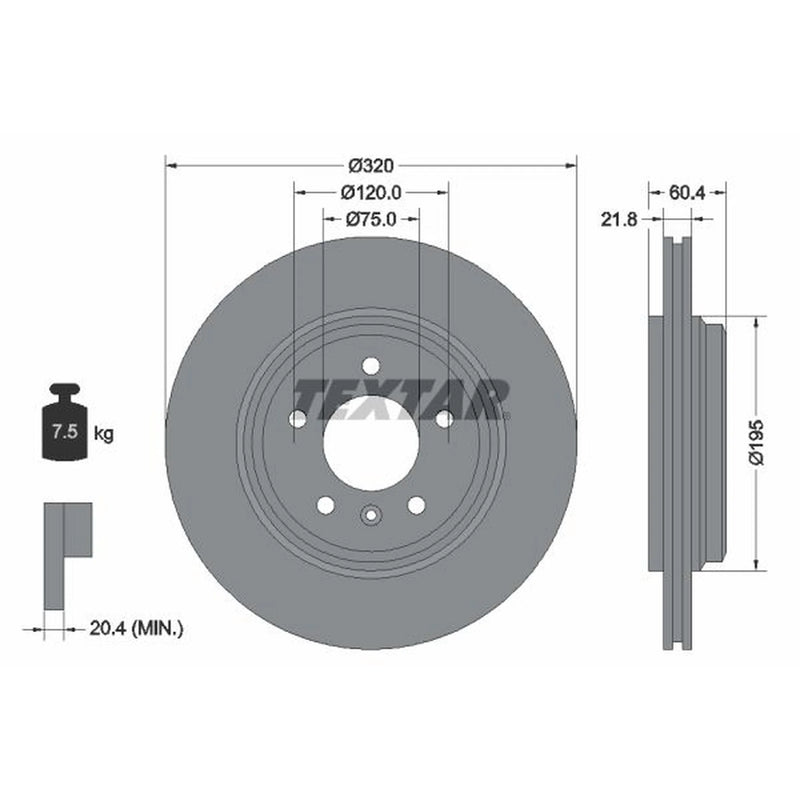 Textar 2 x Externally Vented Rear Brake Discs 92107003